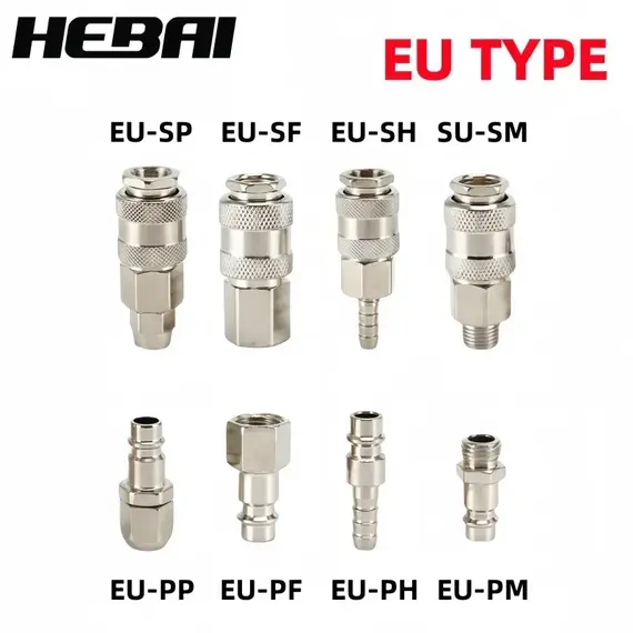 HEBAI EU Fitting European Standard EU Euro Type Quick Coupling Connector Coupler For Air Compressor 1/4 3/8 1/2 Male Thread