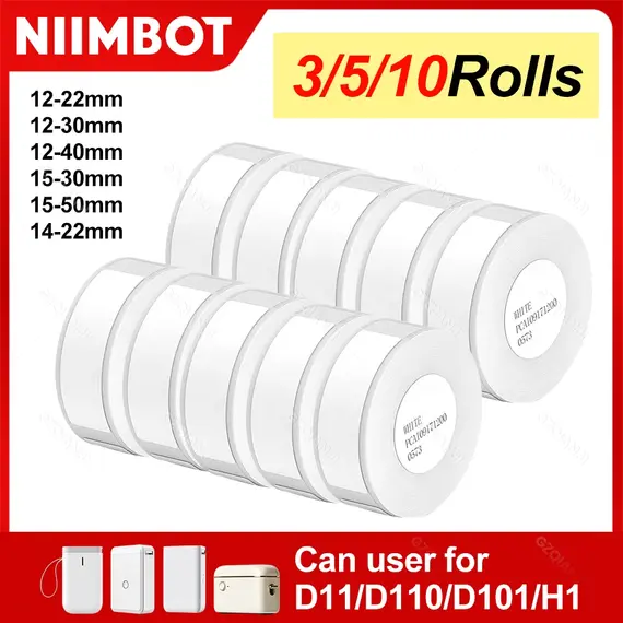 NiiMBOT D101 D11 D110 Label Thermal Sticker White Adhesive Paper Waterproof 3/5/10 Rolls Papers Cheapest Official for Printer