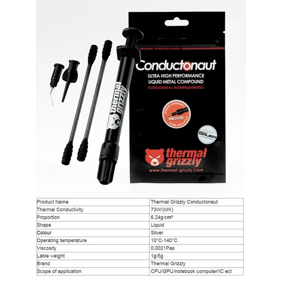 High Thermal Conductivity Liquid Metal Thermal Paste for Cooling The CPU GPU Thermal Grizzly Conductonaut 73W/mk