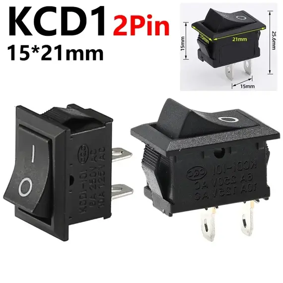 5/20/100Pcs KCD1 15*21mm 2Pin ON-OFF Boat-shape Switch 10*15mm Snap-in Rocker Switch KCD Switches