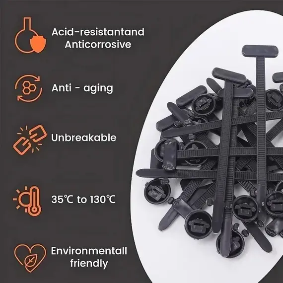 1000-100set Self-locking Universal Nylon Cable Tie Buckle Heavy Duty Zip Ties with Pin & Button Car Daily Repair Fastening Strap