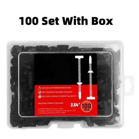 1000-100set Self-locking Universal Nylon Cable Tie Buckle Heavy Duty Zip Ties with Pin & Button Car Daily Repair Fastening Strap