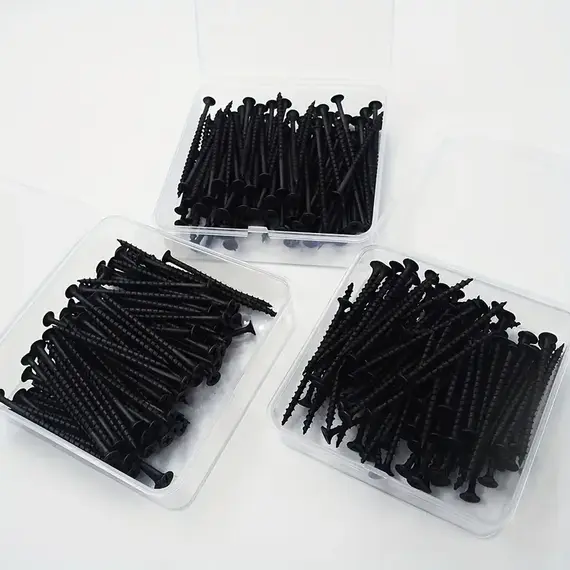 50pcs Black High-strength M3.5 Coarse Thread Screws with Countersunk Head Self-Tapping for Drywall Gypsum Board