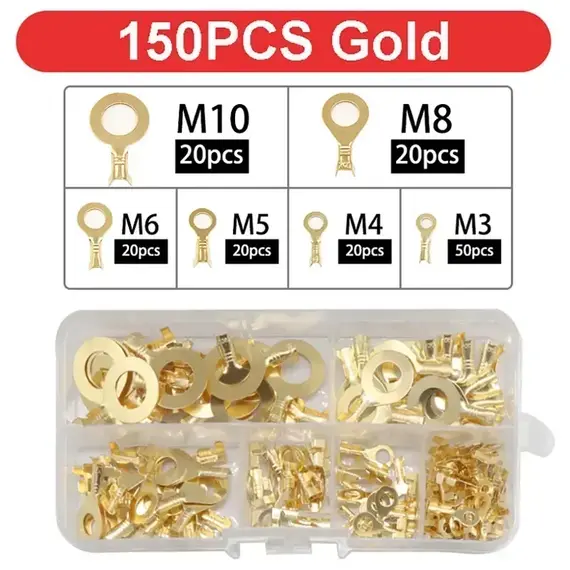 150/300/540Pcs M3/M4/M5/M6/M8/M10 Ring Lugs Eyes Copper Crimp Terminals Cable Lug Wire Connection Non Insulated Assortment Kit