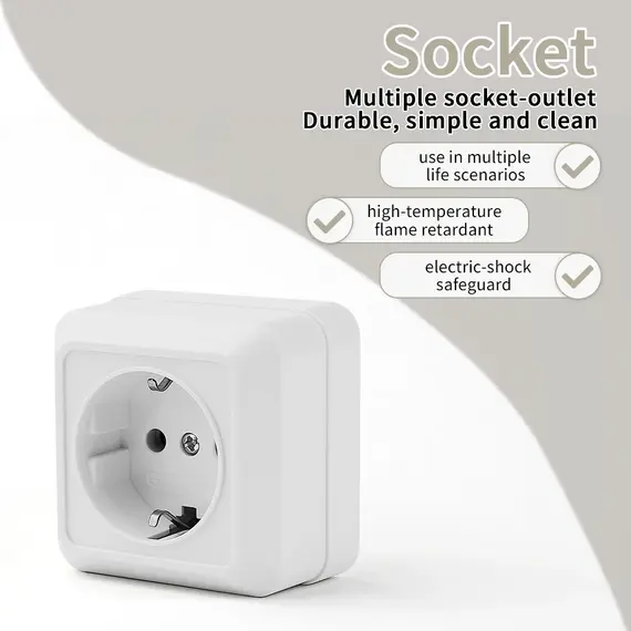White Power Sockets EU Standard Wall Mounted Plugs Socket With Ground Flame Retardant Paint Plastic Classic Electrical Outlets
