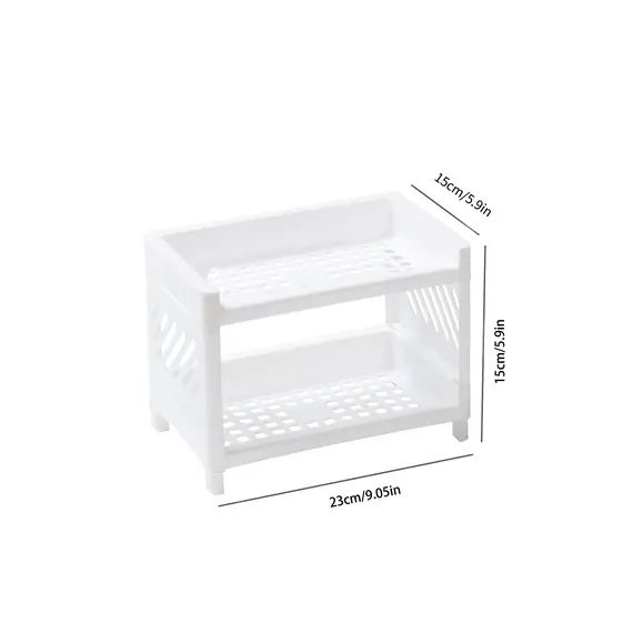 1PC PP Desktop Double Layer Storage Rack Rectangular White Organizing Student Desk Office Cosmetics Stationery