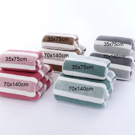 Striped Pattern Towel Set Soft Face Towel Bath Towel Quick Drying Absorbent Towels For Bathroom
