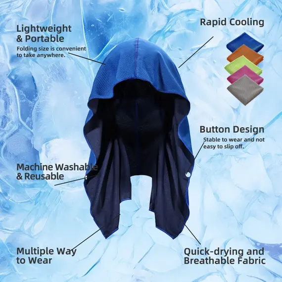 Cooling Hoodie Towel- Hood Towel, Evaporative Cool Technology, Cools Instantly When Wet, , Great for Sports, Fitness, Gym
