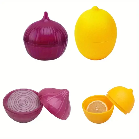 1pc Food Savers, Lemon & Onion Shaped, Multipurpose, Freezer Safe, Flip Top, Hand Wash, Durable plastic storage containers