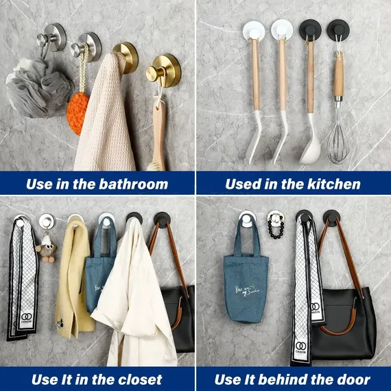 Vacuum Suction Cup Hooks Punch Free Bath Sucker Hook Wall Hook Hanger Glass Kitchen Bathroom Hooks for Towel Handbag