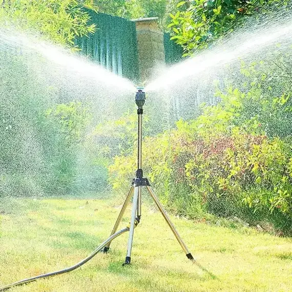 360-Degree Garden Automatic Rotating Sprinkler Stainless Steel Tripod Set Irrigation Stand Water Jet Garden Lawn Sprinkler Tool