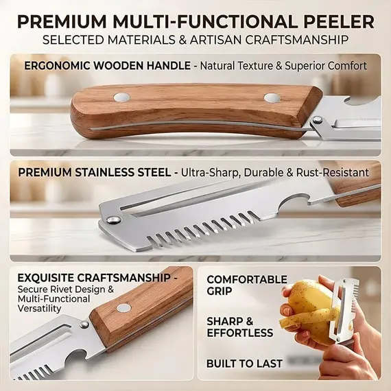 2PC Set Kitchen Peeler Stainless Steel Vegetable Peeler Wooden Handle For Peeling And Slicing Fruits And Vegetables Kitchen Tool