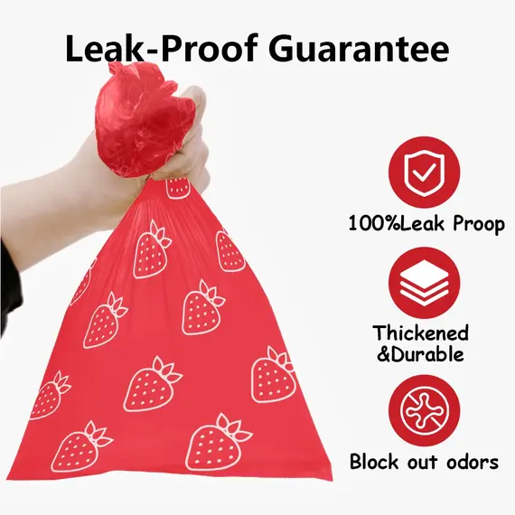 Photodegradable Dog Feces Bag with Strawberry Fragrance, Leak Proof Pet Feces Bag, Outdoor Small Garbage Bag