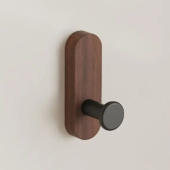 Self Adhesive Mounted Walnut Wood Wall Hooks for Hanging Coat Towel Clothes Blanket Hat Backpack Robe Entryway Key Holder