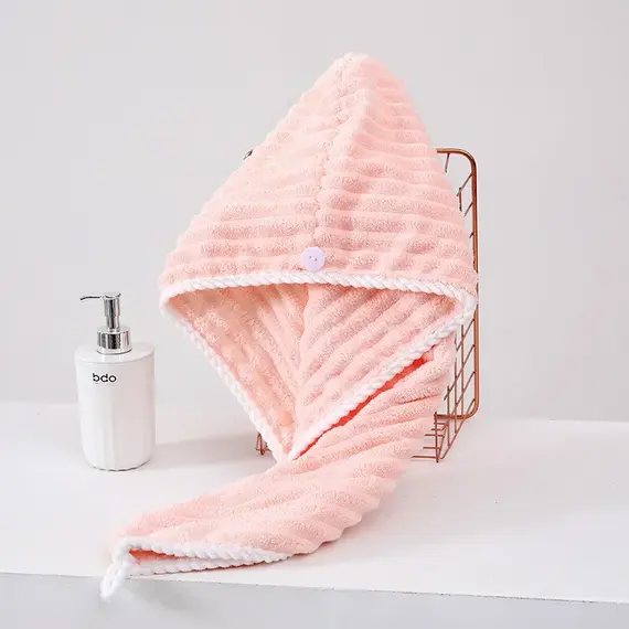Coral Fleece Adjustable Hair Drying Cap, Soft Skin-Friendly Reusable Anti-Frizz Hair Towel Wrap for Hotel Spa Home Bathroom