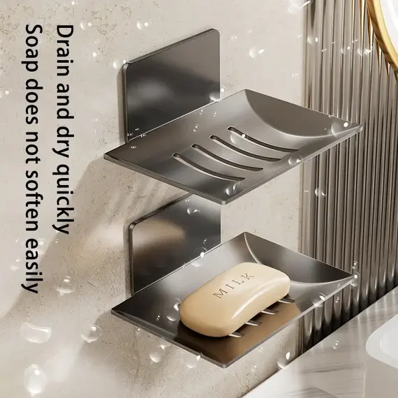 1pc Black Carbon Steel Soap Box Non Perforated Wall Mounted Bathroom Soap Box Bathroom Soap Holder Soap Storage Rack 2025