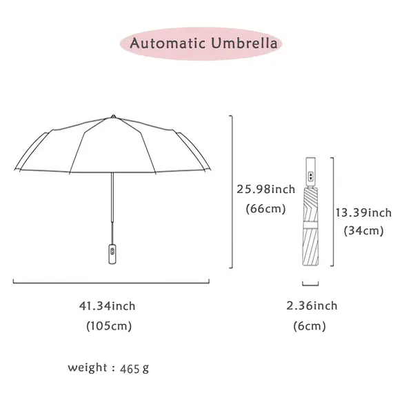 Travel Umbrella Compact Collapsible, Automatic, Strong and Portable, Wind Resistant, Folding Umbrella for sun, black umbrella