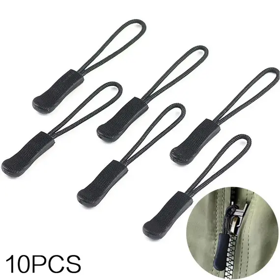 10 black plastic zipper puller, durable PVC zipper puller, suitable for bags, backpacks, clothes, suitcases, etc