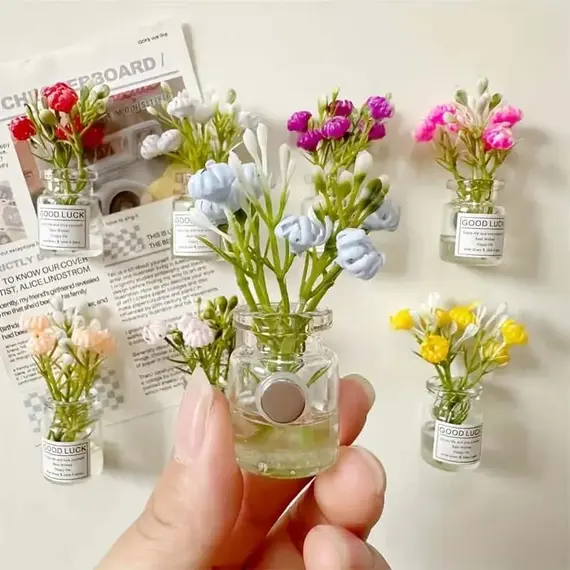 8pcs Mini Small Vase Magnets Cute Mini Refrigerator Magnets 3D Vase Fun Refrigerator Accessories Kitchen Decoration Holiday Gif
