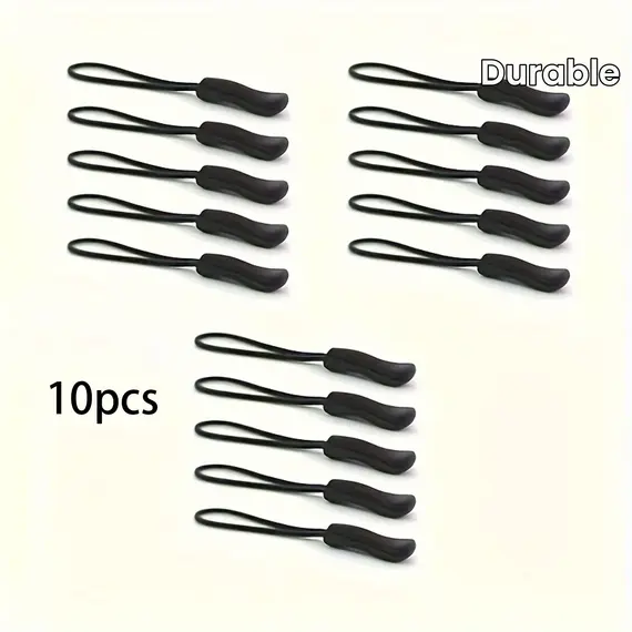10 black plastic zipper puller, durable PVC zipper puller, suitable for bags, backpacks, clothes, suitcases, etc