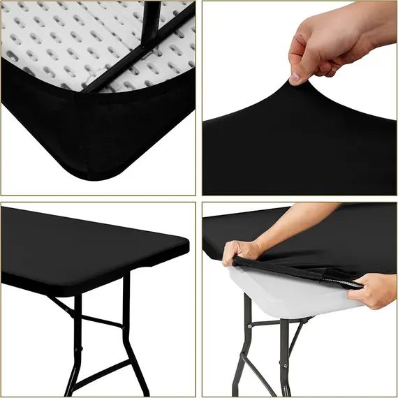 LMETJMA Rectangle Tablecloth Elastic Fitted Tablecloths for 6 Ft Tables Washable Folding Polyester Table Cover JT898