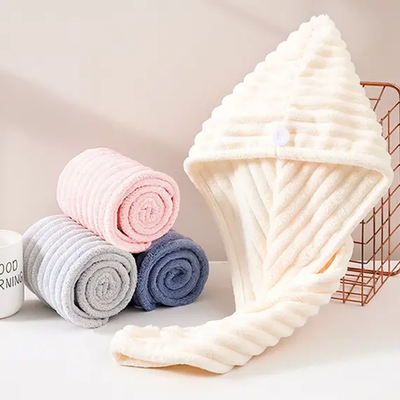 Coral Fleece Adjustable Hair Drying Cap, Soft Skin-Friendly Reusable Anti-Frizz Hair Towel Wrap for Hotel Spa Home Bathroom