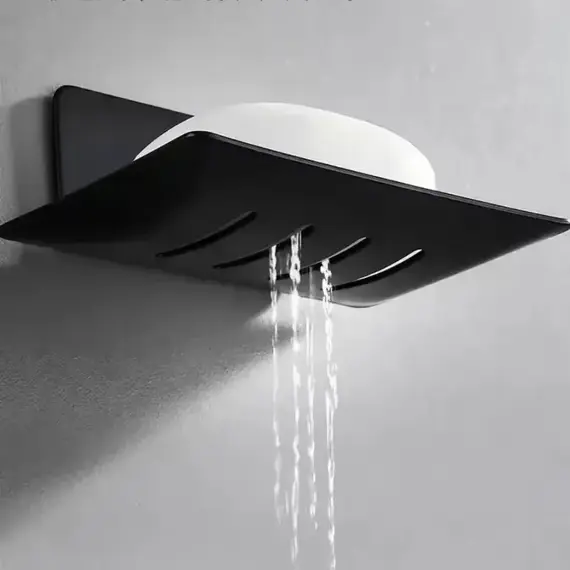 1pc Black Carbon Steel Soap Box Non Perforated Wall Mounted Bathroom Soap Box Bathroom Soap Holder Soap Storage Rack 2025