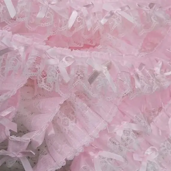 1 Yard Pink Bow Embroidery Lace Fabric Trim DIY Clothing Decoration Accessory 5CM Wide