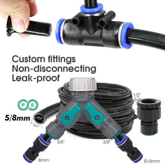 Black 8mm PE Hose 20cm Flexible Nozzle Misting Watering System 45/60/80/100W Self-priming Pump Adjustable Sprayer Kit for Garden
