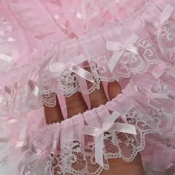 1 Yard Pink Bow Embroidery Lace Fabric Trim DIY Clothing Decoration Accessory 5CM Wide