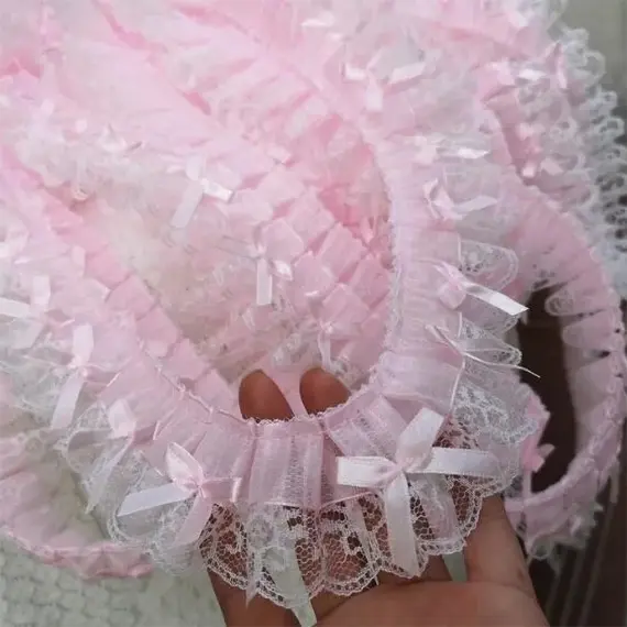 1 Yard Pink Bow Embroidery Lace Fabric Trim DIY Clothing Decoration Accessory 5CM Wide