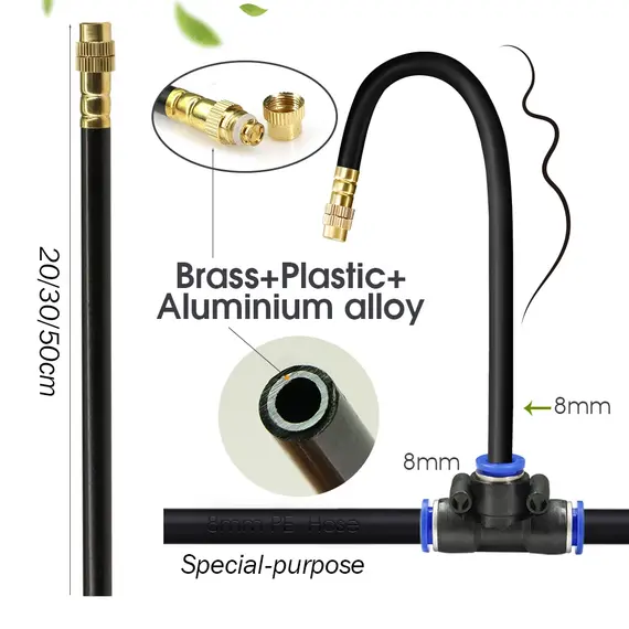 Black 8mm PE Hose 20cm Flexible Nozzle Misting Watering System 45/60/80/100W Self-priming Pump Adjustable Sprayer Kit for Garden