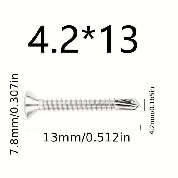 50PCS #8 M4.2 410 Sheet Metal Self-Tapping Screws 410 Stainless Steel Flat Head High-Strength Quick Self-Drilling Screws