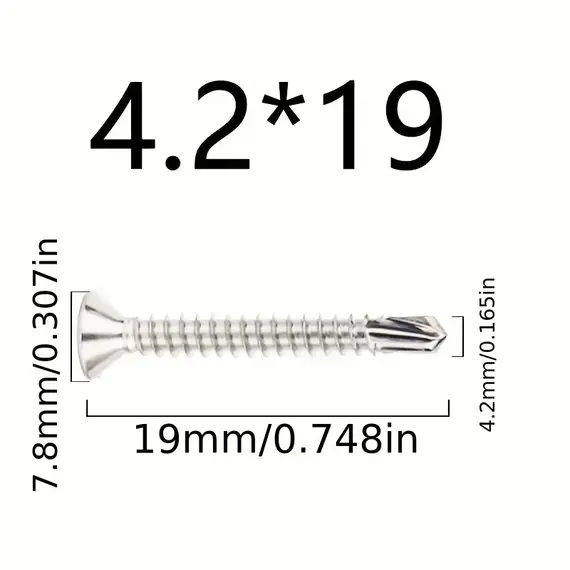 50PCS #8 M4.2 410 Sheet Metal Self-Tapping Screws 410 Stainless Steel Flat Head High-Strength Quick Self-Drilling Screws