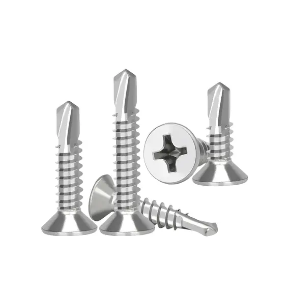 50PCS #8 M4.2 410 Sheet Metal Self-Tapping Screws 410 Stainless Steel Flat Head High-Strength Quick Self-Drilling Screws