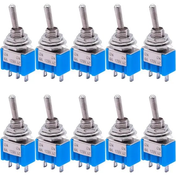 10pcs DPDT Mini Toggle Switch 2pin 2 Position ON/Off Miniature Toggle Switch 6A 125V Toggle Switch