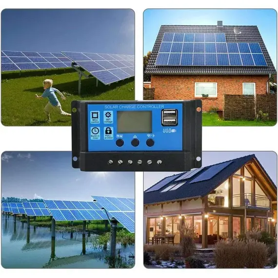 Solar Charge Controller 10A to 100A LCD Display Dual USB Auto Regulator for Solar Panel Battery System Charging