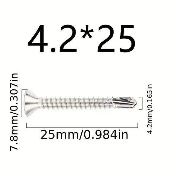 50PCS #8 M4.2 410 Sheet Metal Self-Tapping Screws 410 Stainless Steel Flat Head High-Strength Quick Self-Drilling Screws