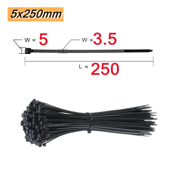 100 PCS Self-locking Plastic Nylon Tie 100 PCS Black Cable Tie Fastening Ring Cable Tie Zip Wraps Strap Nylon Cable Tie Set