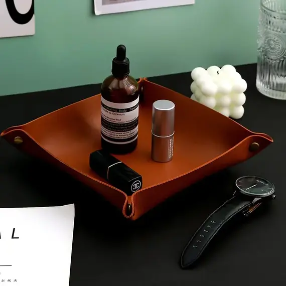Living Room Entrance Key Storage Box Leather Desktop Cosmetics Storage Box Sundry European Tray Storage Box