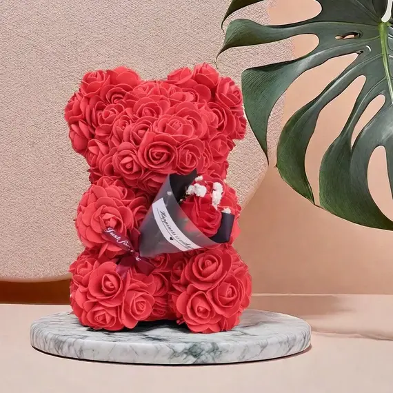 Foam Rose Teddy Bear Carry Bouquet. Ideal for Weddings, Mother's Day, Thank You to Nurses/Teachers or Other Celebrations!