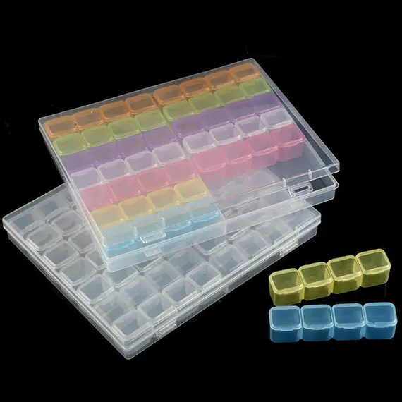 1pc 28/32/48/56/64 Slots Plastic Storage Box, DIY Diamond Painting Beads Charms Jewelry Accessories Organizer Box