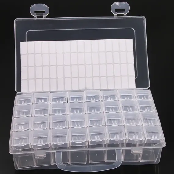 1pc 28/32/48/56/64 Slots Plastic Storage Box, DIY Diamond Painting Beads Charms Jewelry Accessories Organizer Box