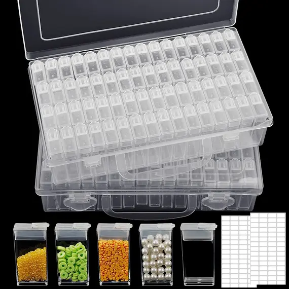 1pc 28/32/48/56/64 Slots Plastic Storage Box, DIY Diamond Painting Beads Charms Jewelry Accessories Organizer Box