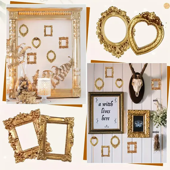 12pcs Vintage Mini Picture Frames Elegant Golden Tone Baroque Resin Wall Mounted Display Cases Wedding Christmas Home Decor