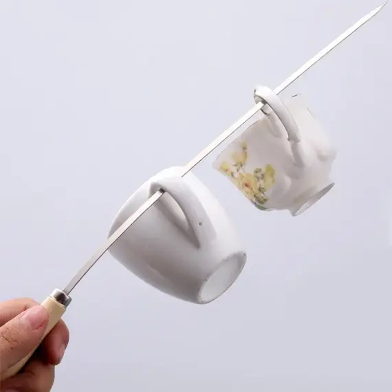 5/10pcs Wooden Handle Anti-Scalding Barbecue Skewers Can Be Reused 304 Stainless Steel Metal Barbecue Skewers Wide Skewers