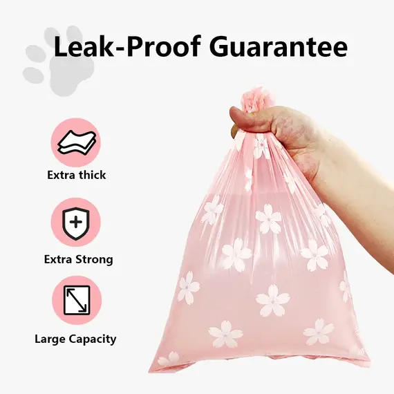 Photodegradable Thick Dog Poop Bag with Floral Fragrance, Environmentally Friendly Pet Feces Garbage Bag with Dispenser