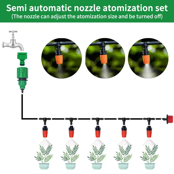 Fog Nozzles Irrigation Kit 5M-20M Garden Automatic Spray Misting Plant Watering System with 4/7 PE Hose and Connector