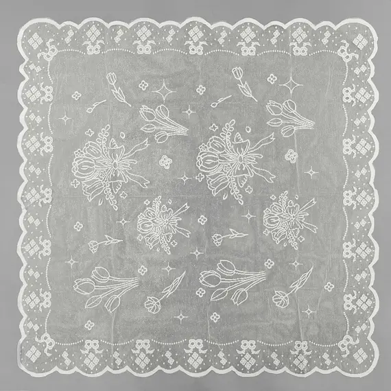 New French Tulip Bouquet Lace Tablecloth, Coffee Table, Bedside Table Cover, Plain White Three-Dimensional Table Runner