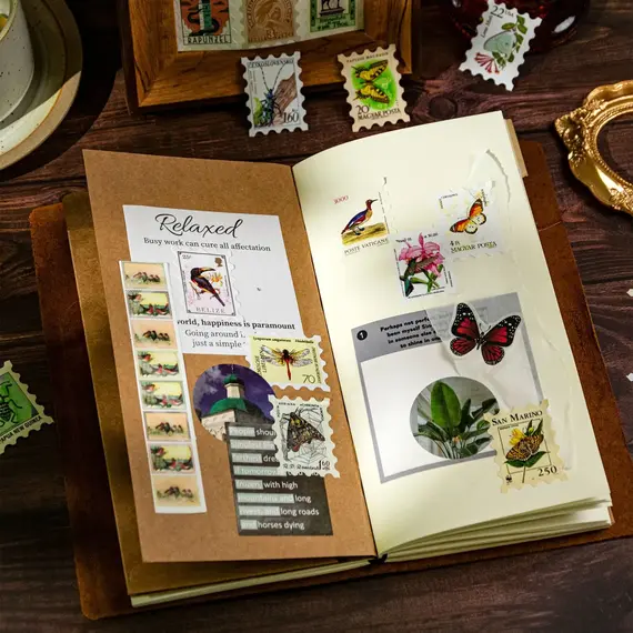 50 sheets Philatelic museum series Postage stamp theme stickers Scrapbooking Material handmade Diary Album Junk Journal Supplies